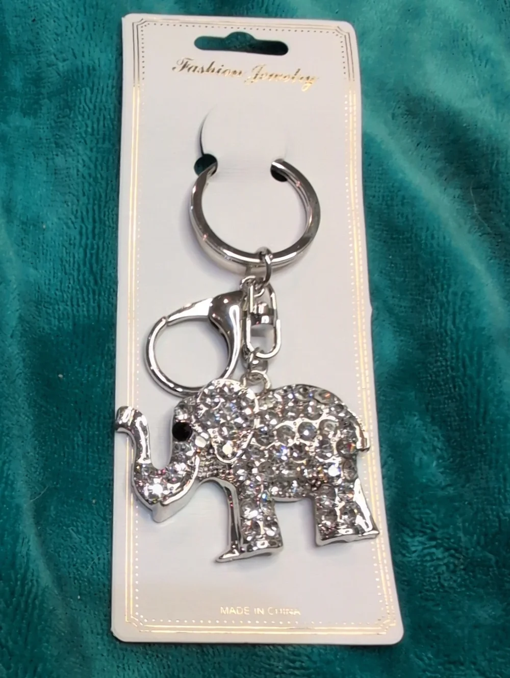 Sparkling Elephant Silver Toned Keychain